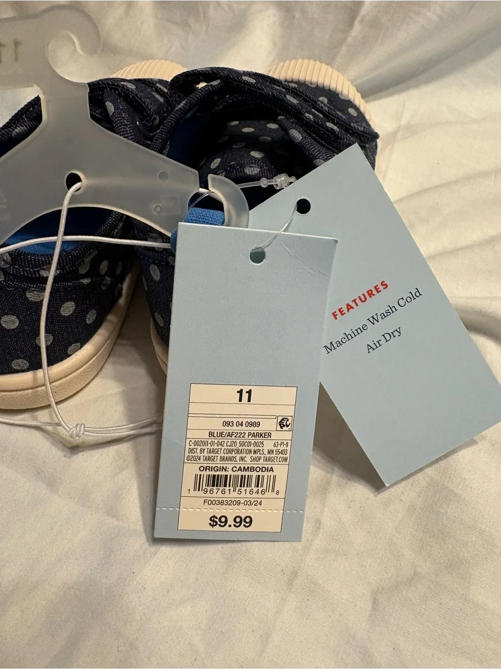 Navy Polka Dot Canvas Sneakers with Cream Toe